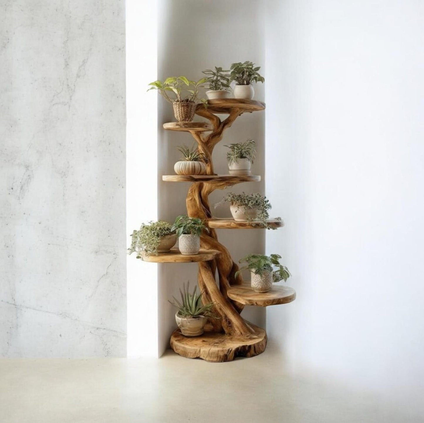 Artisan Tree Root Plant Stand - Handcrafted Wooden Display Shelf