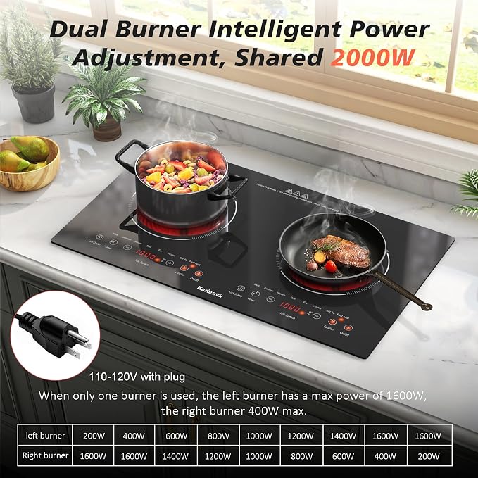 2 Burner Electric Cooktop 110V, 2000W, 24" Countertop & Built-in