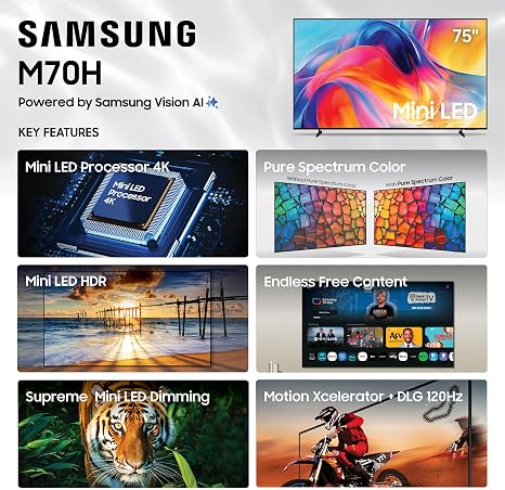 Samsung 75-Inch Class M70H Series, Mini LED, 4K, Smart TV, 2026 Model