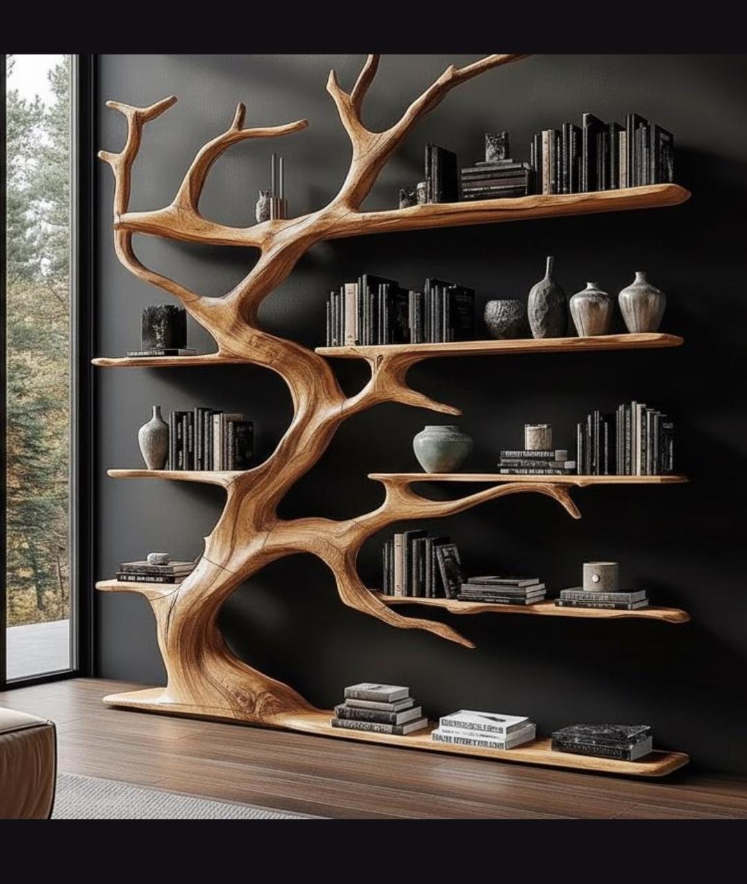 Tree Bookshelf Floor Standing - Unique Wooden Display Rack for Living Room