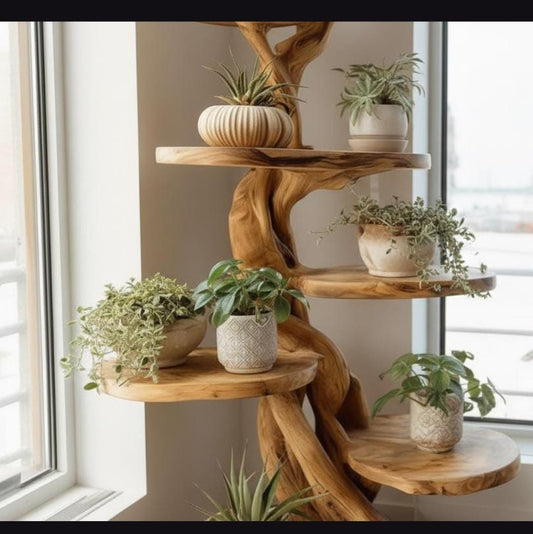 Artisan Tree Root Plant Stand - Handcrafted Wooden Display Shelf