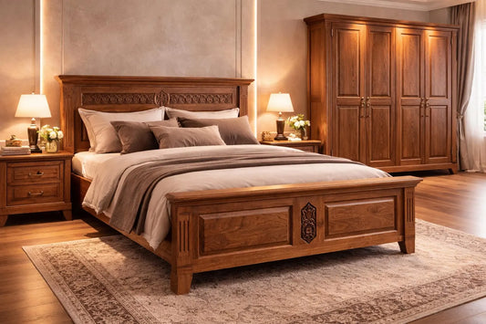 Solid Wood Bed Frame, Rustic Farmhouse Bed, Traditional Wooden Bed Frame, Vintage Bedroom Furniture, Handmade Wood Platform Bed