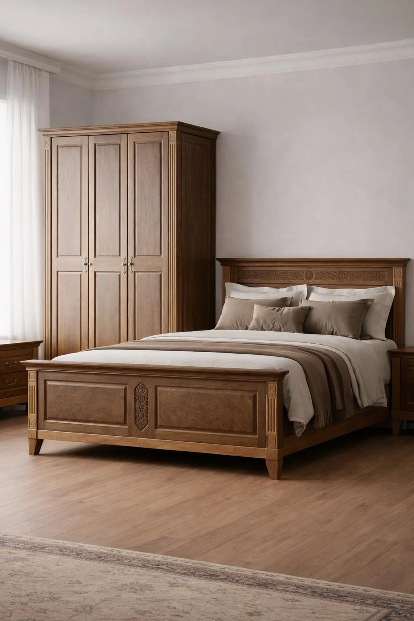 Solid Wood Bed Frame, Rustic Farmhouse Bed, Traditional Wooden Bed Frame, Vintage Bedroom Furniture, Handmade Wood Platform Bed