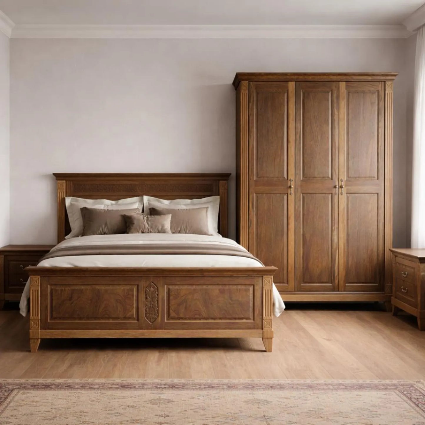 Solid Wood Bed Frame, Rustic Farmhouse Bed, Traditional Wooden Bed Frame, Vintage Bedroom Furniture, Handmade Wood Platform Bed