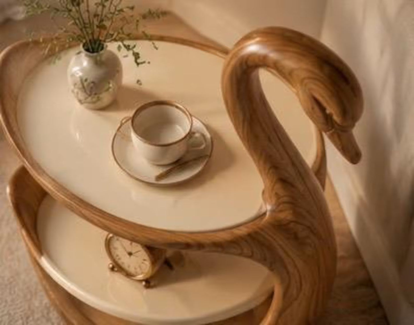 Handcrafted Wooden Swan Side Table | Sculptural Accent Furniture, Walnut Finish